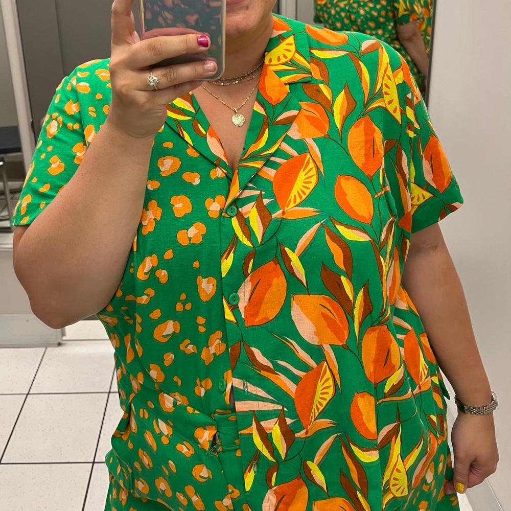 Vibrant Green and Orange Button Down Shirt
